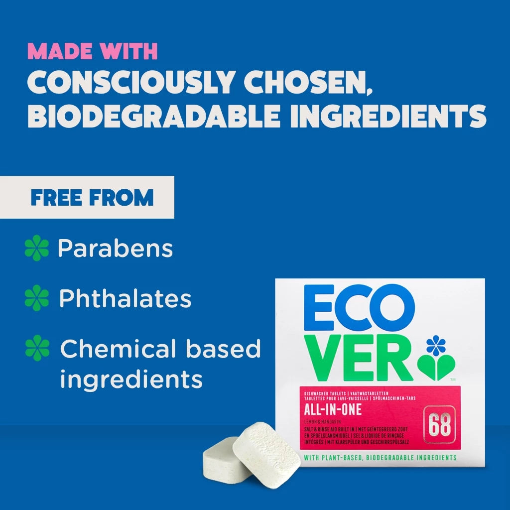 Ecover All-In-One Dishwasher Tablets 68s | Salt & Rinse-aid