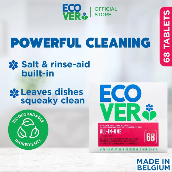 Ecover All-In-One Dishwasher Tablets 68s | Salt & Rinse-aid